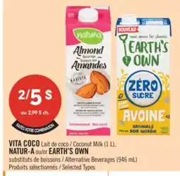 Pharmaprix VITA COCO Coconut Milk (1 L), NATUR-A or EARTH'S OWN Alternative Beverages (946 mL) offer