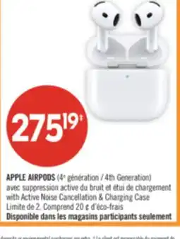 Pharmaprix APPLE AIRPODS (4th Generation) chargement with Active Noise Cancellation & Charging Case offer