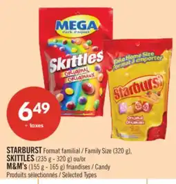 Pharmaprix STARBURST Family Size (320 g), SKITTLES (235 g - 320 g) or M&M's (155 g - 165 g) Candy offer