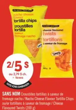Pharmaprix NO NAME Croustilles tortillas Nacho Cheese Flavour Tortilla Chips or Cheese Flavoured Twists (200 g) offer