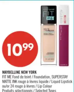Pharmaprix MAYBELLINE NEW YORK FIT ME Foundation, SUPERSTAY MATTE INK Liquid Lipstick or 24 Lip Colour offer