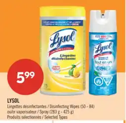 Pharmaprix LYSOL Disinfecting Wipes (50 - 84) or Spray (283 g - 425 g) offer