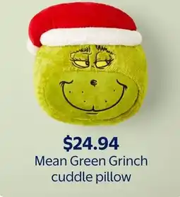 Walmart Mean Green Grinch cuddle pillow offer
