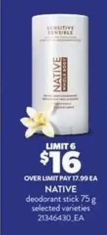 Real Canadian Superstore NATIVE deodorant stick offer