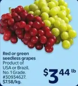 Walmart Red or green seedless grapes offer