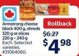 Walmart Armstrong cheese block and shreds or slices offer