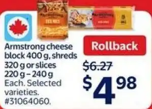 Armstrong cheese block and shreds or slices