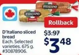 Walmart D'Italiano sliced bread offer