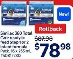 Walmart Similac 360 Total Care ready to feed Step 1 or 2 infant formula offer