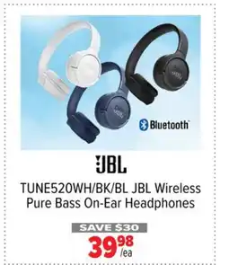 2001 Audio Video TUNE520WH/BK/BL JBL Wireless Pure Bass On-Ear Headphones offer