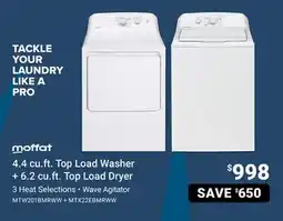 Visions Electronics Moffat 4.4 cu. ft. Top Load Washer + 6.2 cu. ft offer