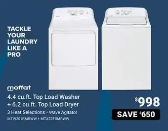 Visions Electronics Moffat 4.4 cu. ft. Top Load Washer + 6.2 cu. ft offer
