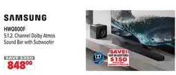 2001 Audio Video HWQ800F SAMSUNG 5.1. 2. Channel Dolby Atmos Sound Bar with Subwoofer offer