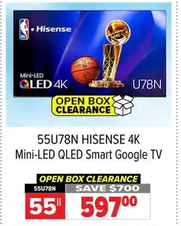 2001 Audio Video 55U78N HISENSE 4K Mini-LED QLED Smart Google TV 55 offer