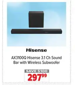 2001 Audio Video AX3100Q Hisense 3.1 Ch Sound Bar with Wireless Subwoofer offer