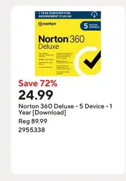 Staples Norton 360 Deluxe - 5 Device - 1 Year [Download] offer