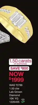 Charm Diamond 10K Yellow Gold 1.50CTW Men's Lab Grown Diamond Ring offer