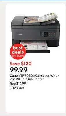 Staples Canon TR7020a Compact Wireless All-In-One Printer offer
