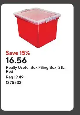 Staples Really Useful Box Filing Box, 31L, Red offer