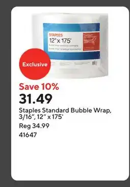 Staples Staples Standard Bubble Wrap, 3/16, 12 x 175' offer