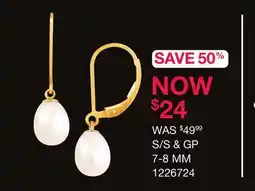 Charm Diamond Sterling Silver Gold Plated 7-8mm Freshwater Pearl Drop Earrings offer