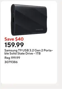 Staples Samsung T9 USB 3.2 Gen 2 Portable Solid State Drive - 1TB offer