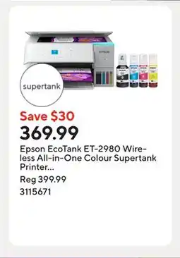 Staples Epson EcoTank ET-2980 Wireless All-in-One Colour Supertank Printer - White offer