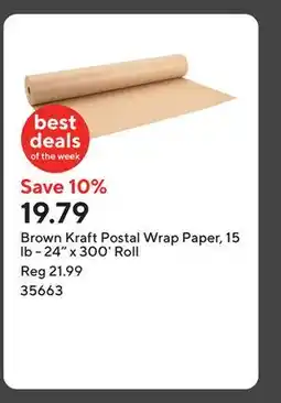 Staples Brown Kraft Postal Wrap Paper, 15 lb - 24 x 300' Roll offer