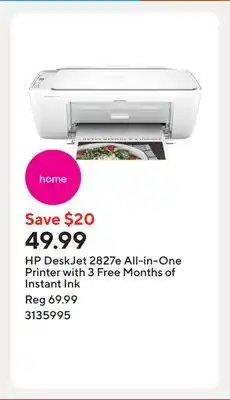 Staples HP DeskJet 2827e All-in-One Printer with 3 Free Months of Instant Ink offer
