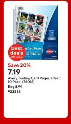 Staples Avery Trading Card Pages, Clear, 10 Pack, (76016) offer