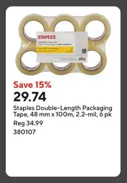 Staples Staples Double-Length Packaging Tape, 48 mm x 100m, 2.2-mil, 6 pk offer