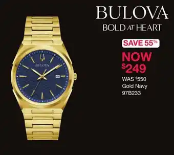 Charm Diamond Bulova Classic Gold Stainless Steel Quartz Men's Watch Navy Face - 97B233 offer