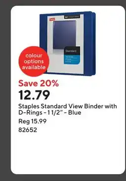 Staples Staples Standard View Binder with D-Rings - 1 1/2 - Blue offer
