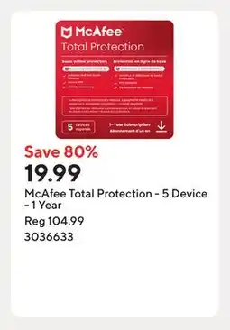 Staples McAfee Total Protection - 5 Device - 1 Year offer