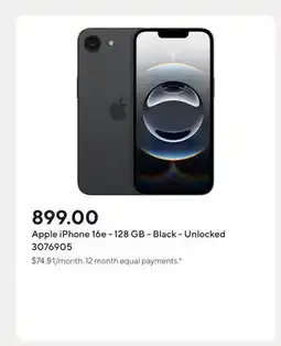 Staples Apple iPhone 16e - 128 GB - Black - Unlocked offer