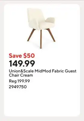 Staples Union&Scale MidMod Fabric Guest Chair Cream offer