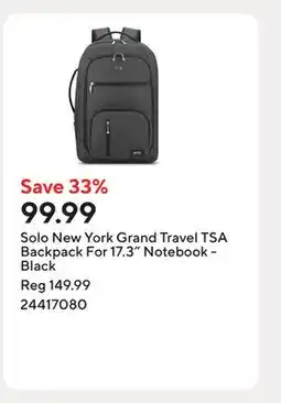 Staples Solo New York Grand Travel TSA Backpack For 17.3 Notebook - Black offer