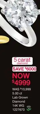 Charm Diamond New Brilliance Lab Grown 5.00CT Diamond Solitaire Ring in 14K White Gold offer