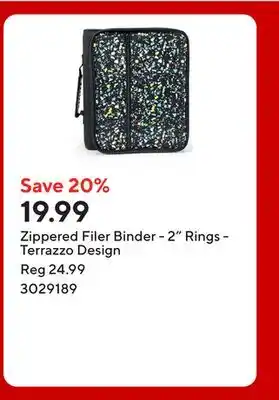 Staples Zippered Filer Binder - 2 Rings - Terrazzo Design offer