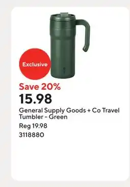Staples General Supply Goods + Co Travel Tumbler - Green offer