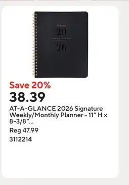 Staples AT-A-GLANCE 2026 Signature Weekly/Monthly Planner - 11 H x 8-3/8 W - Black - Bilingual offer