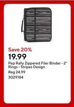 Staples Pep Rally Zippered Filer Binder - 2 Rings - Stripes Design offer