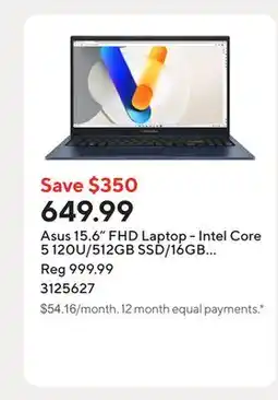 Staples Asus 15.6 FHD Laptop - Intel Core 5 120U/512GB SSD/16GB RAM/Windows 11 Home offer