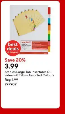 Staples Staples Large Tab Insertable Dividers - 8 Tabs - Assorted Colours offer
