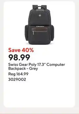 Staples Swiss Gear Poly 17.3 Computer Backpack - Grey offer