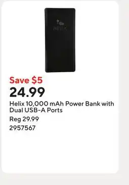 Staples Helix 10,000 mAh Power Bank with Dual USB-A Ports offer