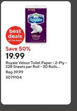 Staples Royale Velour Toilet Paper - 2-Ply - 228 Sheets per Roll - 30 Rolls per Pack offer