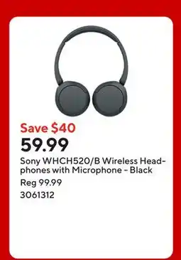 Staples Sony WHCH520/B Wireless Headphones with Microphone - Black offer