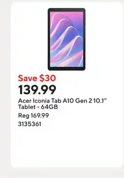 Staples Acer Iconia Tab A10 Gen 2 10.1 Tablet - 64GB offer
