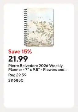 Staples Pierre Belvedere 2026 Weekly Planner - 7 x 9.5 - Flowers and Birds - English offer